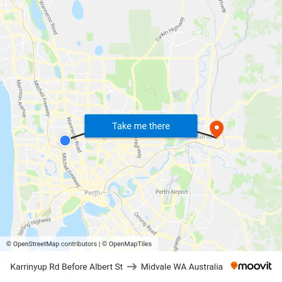 Karrinyup Rd Before Albert St to Midvale WA Australia map