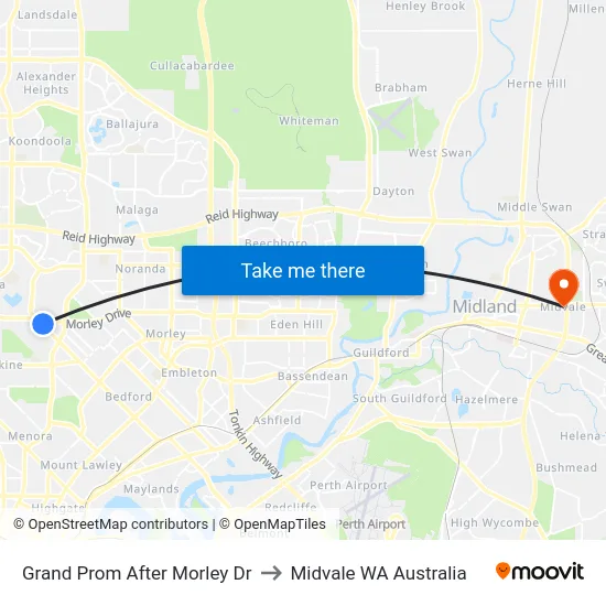 Grand Prom After Morley Dr to Midvale WA Australia map
