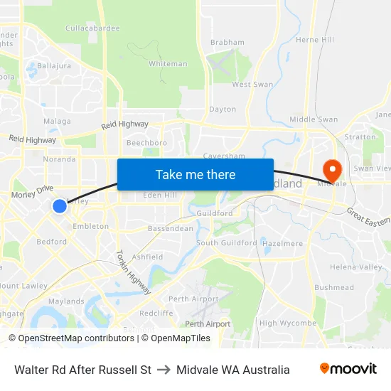 Walter Rd After Russell St to Midvale WA Australia map