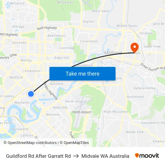 Guildford Rd After Garratt Rd to Midvale WA Australia map