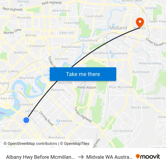 Albany Hwy Before Mcmillan St to Midvale WA Australia map