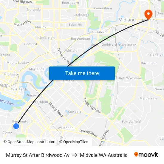 Murray St After Birdwood Av to Midvale WA Australia map