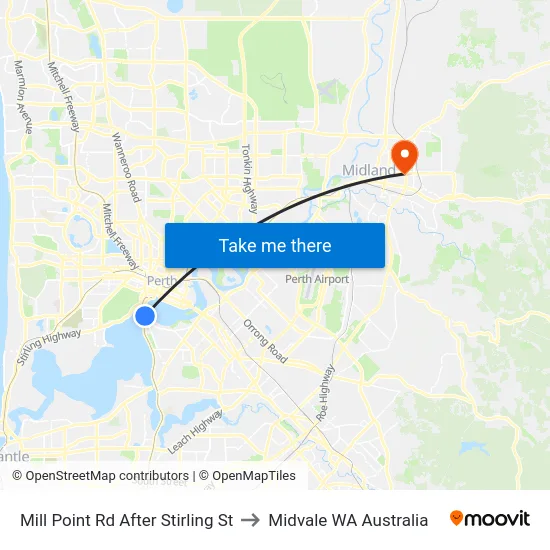 Mill Point Rd After Stirling St to Midvale WA Australia map