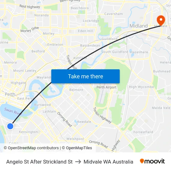 Angelo St After Strickland St to Midvale WA Australia map