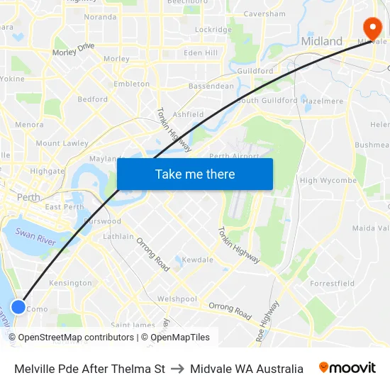 Melville Pde After Thelma St to Midvale WA Australia map