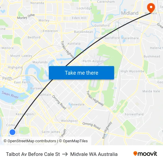 Talbot Av Before Cale St to Midvale WA Australia map