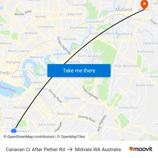 Canavan Cr After Pether Rd to Midvale WA Australia map