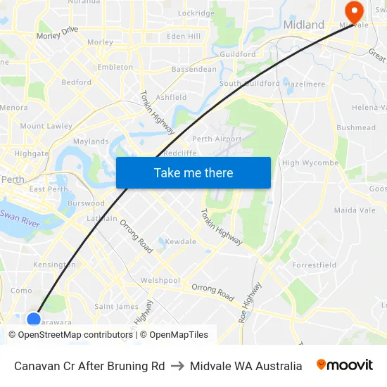 Canavan Cr After Bruning Rd to Midvale WA Australia map