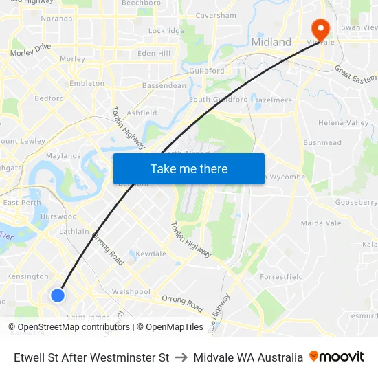 Etwell St After Westminster St to Midvale WA Australia map