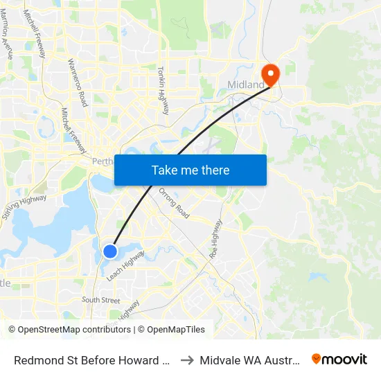 Redmond St Before Howard Pde to Midvale WA Australia map
