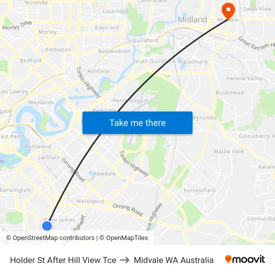 Holder St After Hill View Tce to Midvale WA Australia map