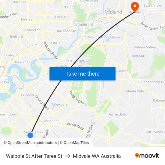Walpole St After Taree St to Midvale WA Australia map