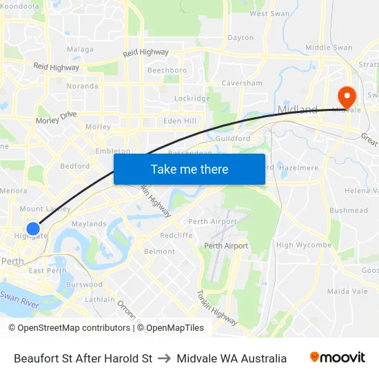 Beaufort St After Harold St to Midvale WA Australia map