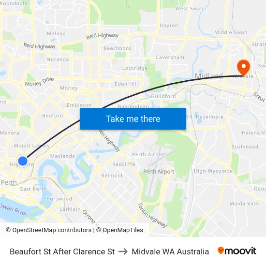 Beaufort St After Clarence St to Midvale WA Australia map