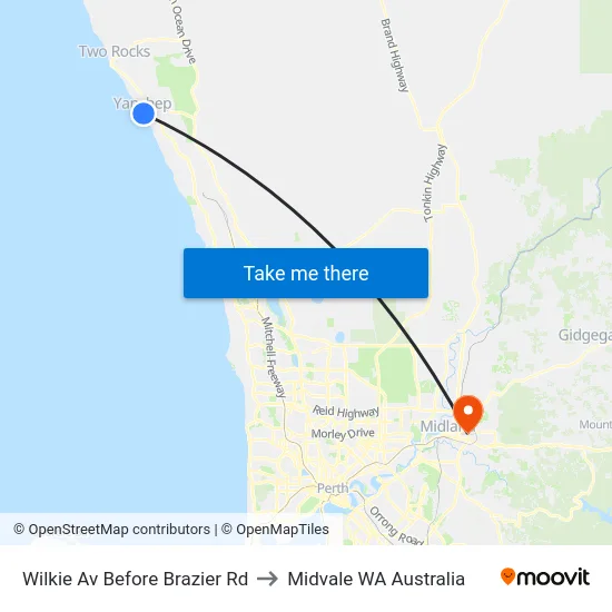 Wilkie Av Before Brazier Rd to Midvale WA Australia map