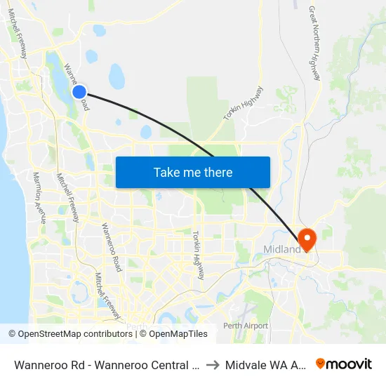 Wanneroo Rd - Wanneroo Central Shopping Ctr to Midvale WA Australia map