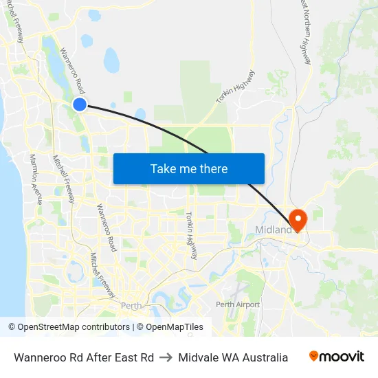 Wanneroo Rd After East Rd to Midvale WA Australia map