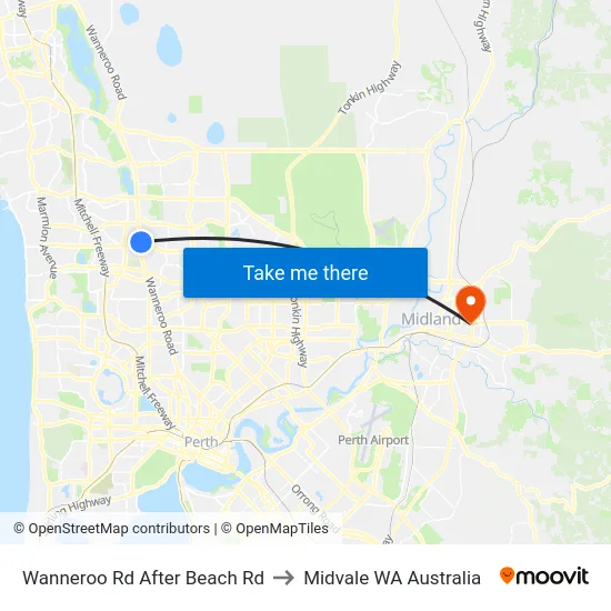 Wanneroo Rd After Beach Rd to Midvale WA Australia map