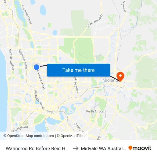 Wanneroo Rd Before Reid Hwy to Midvale WA Australia map