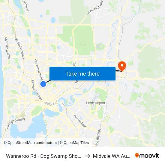 Wanneroo Rd - Dog Swamp Shopping Ctr to Midvale WA Australia map