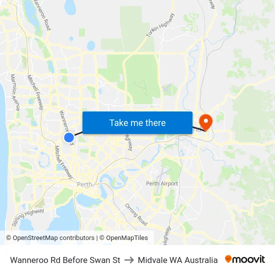 Wanneroo Rd Before Swan St to Midvale WA Australia map