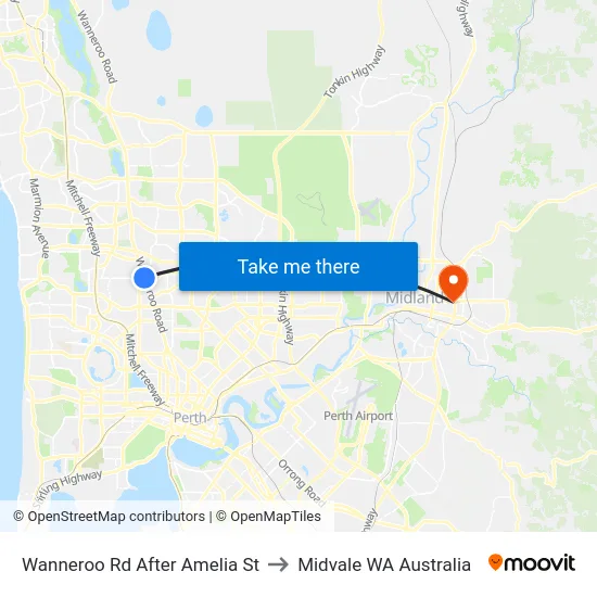 Wanneroo Rd After Amelia St to Midvale WA Australia map