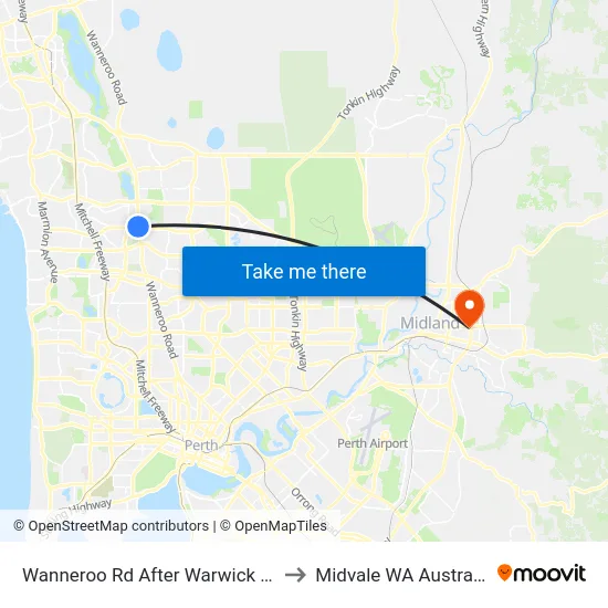 Wanneroo Rd After Warwick Rd to Midvale WA Australia map