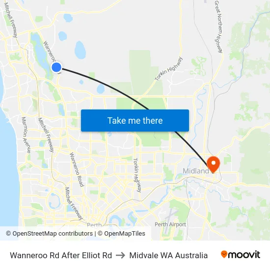 Wanneroo Rd After Elliot Rd to Midvale WA Australia map