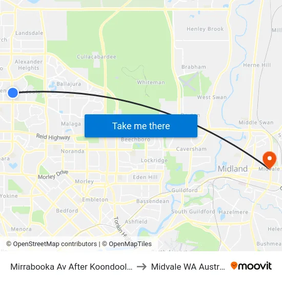 Mirrabooka Av After Koondoola Av to Midvale WA Australia map
