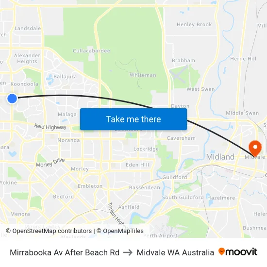 Mirrabooka Av After Beach Rd to Midvale WA Australia map