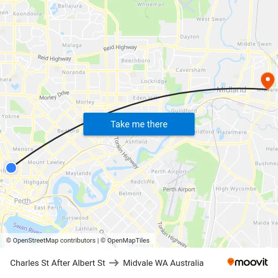 Charles St After Albert St to Midvale WA Australia map