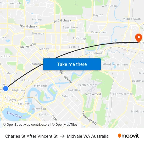 Charles St After Vincent St to Midvale WA Australia map