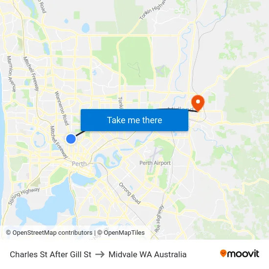 Charles St After Gill St to Midvale WA Australia map