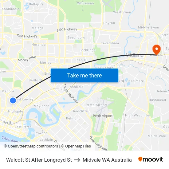 Walcott St After Longroyd St to Midvale WA Australia map