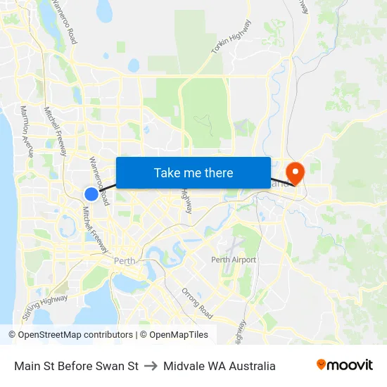 Main St Before Swan St to Midvale WA Australia map