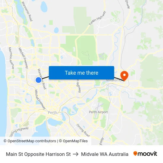 Main St Opposite Harrison St to Midvale WA Australia map