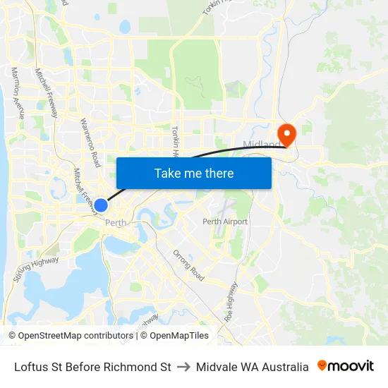 Loftus St Before Richmond St to Midvale WA Australia map