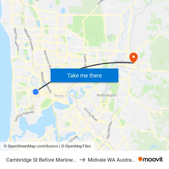 Cambridge St Before Marlow St to Midvale WA Australia map