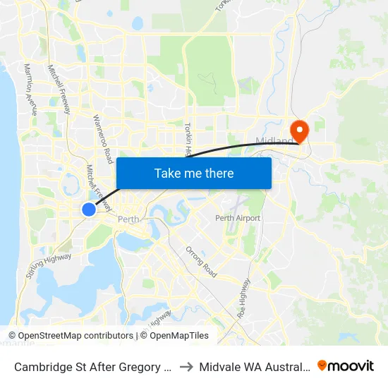 Cambridge St After Gregory St to Midvale WA Australia map