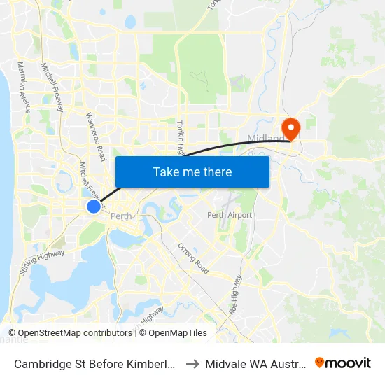 Cambridge St Before Kimberley St to Midvale WA Australia map