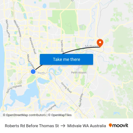 Roberts Rd Before Thomas St to Midvale WA Australia map