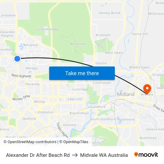Alexander Dr After Beach Rd to Midvale WA Australia map