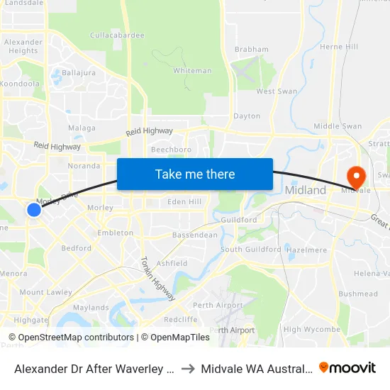 Alexander Dr After Waverley St to Midvale WA Australia map