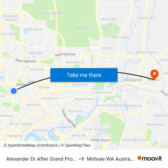Alexander Dr After Grand Prom to Midvale WA Australia map
