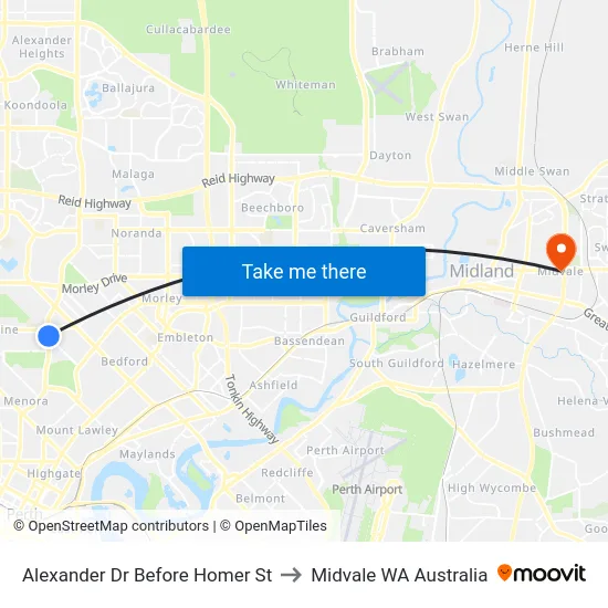 Alexander Dr Before Homer St to Midvale WA Australia map
