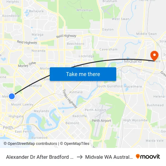 Alexander Dr After Bradford St to Midvale WA Australia map