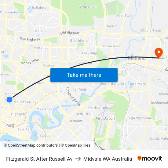 Fitzgerald St After Russell Av to Midvale WA Australia map