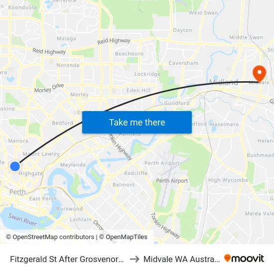 Fitzgerald St After Grosvenor Rd to Midvale WA Australia map