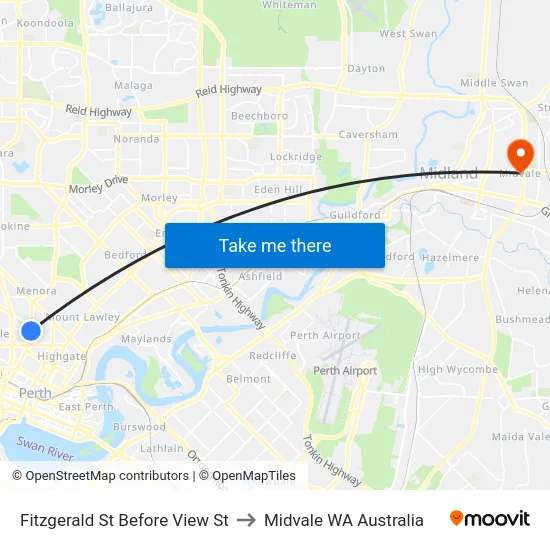 Fitzgerald St Before View St to Midvale WA Australia map