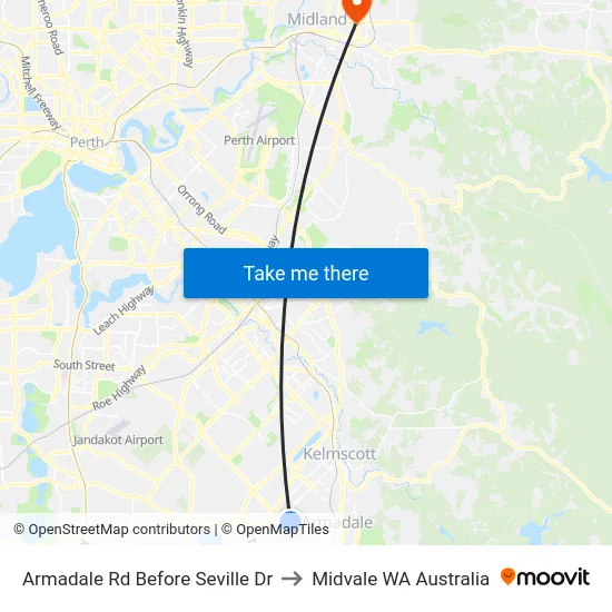 Armadale Rd Before Seville Dr to Midvale WA Australia map